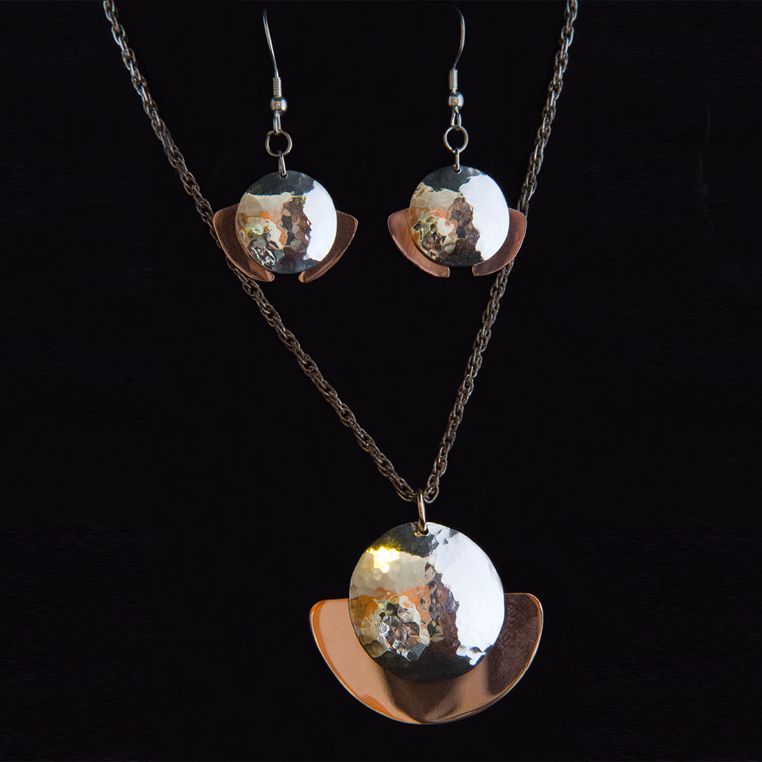 Hammered Circle Necklace & Hammered Circle Earrings